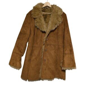 Mixit Womens XL Faux Suede & Fur-Lined Brown Coat